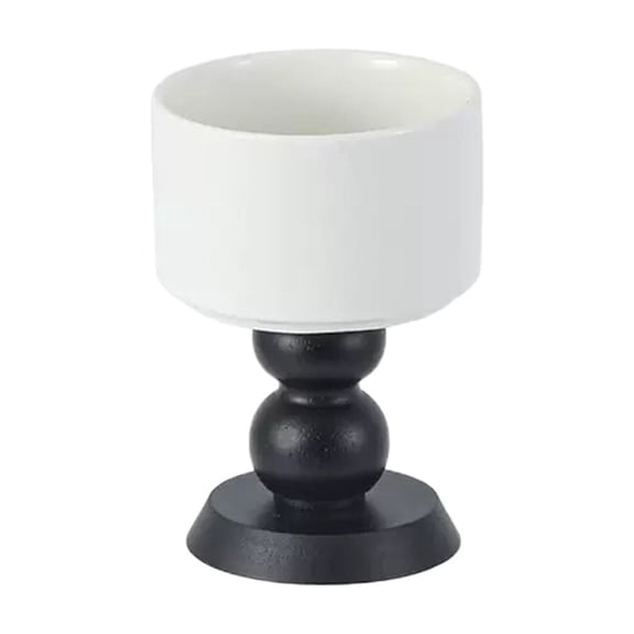 5.08x3.54in Ceramic Tall Candle Stand - French Retro Aromatherapy Dessert Bowl & Pudding Cup, Multi-Use Wooden Dinner Table Decoration (Black)​