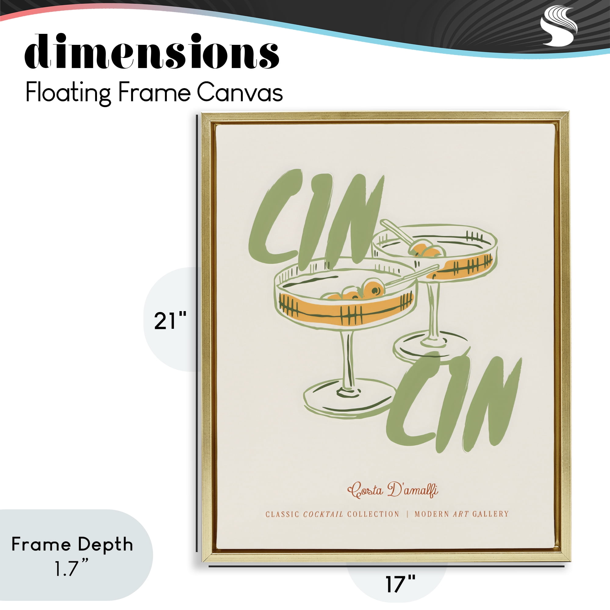 Stupell Industries Cin Cin Amalfi Cocktail Gold Framed Floater Canvas Wall Art, design by The Prints Vibe