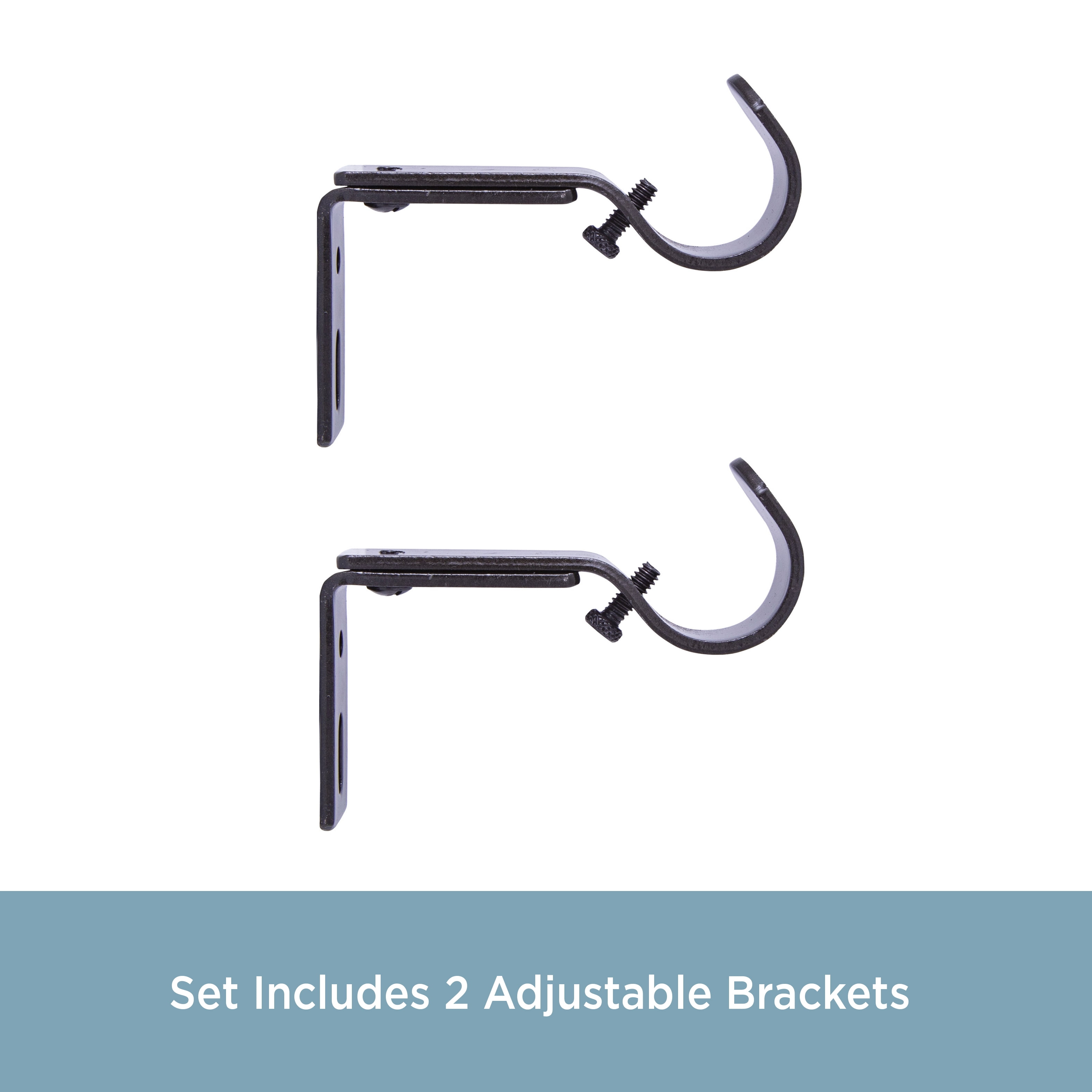 Kenney Adjustable Steel Curtain Rod Brackets Set, 1" Diameter, 3.5-4.5" Projection, Brown