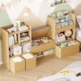 thumbnail image 6 of Hiphuta 72"Wide Kids Bookcase with Reading Nook and Under Bench Storage, Wooden Toy Storage Organizer & Book Rack for Kids Room, Natural, 6 of 8
