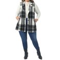 thumbnail image 2 of Agnes Orinda Women's Plus Size Jacket Plaid Curvy Notched Button Down Lapel Sleeveless Casual Long Vest Outerwear with Pocket 2X Black, 2 of 5