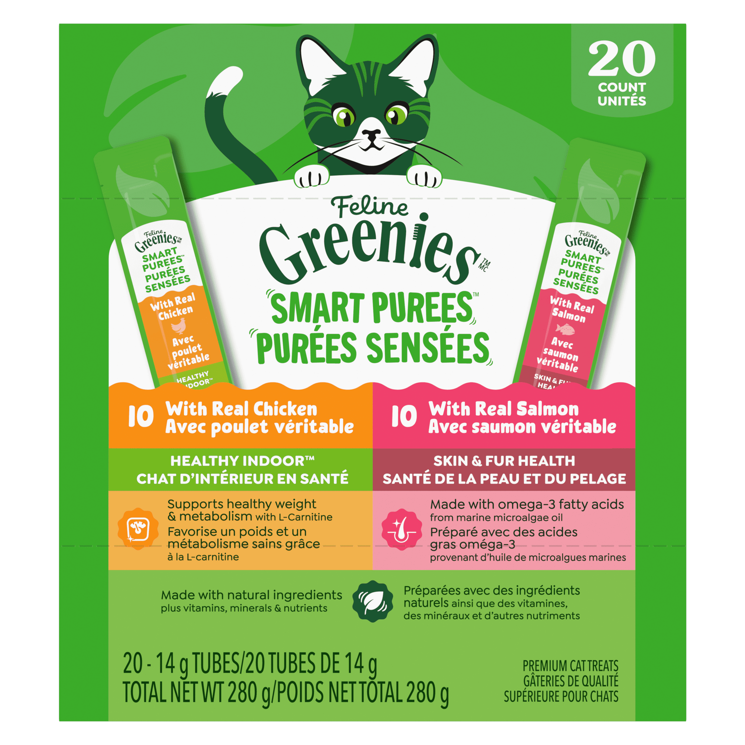 Feline Greenies™ Smart Purees™ Variety Pack with Salmon and Chicken Lickable Cat Treats, 20 x 14g