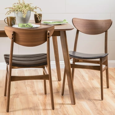 Noble House Ava Mid Century Modern Bonded Leather Dining Chairs, Set of 2, Dark Brown