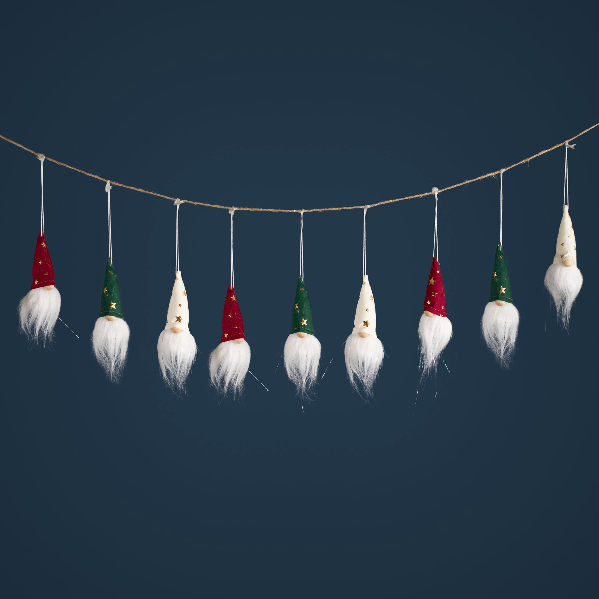 Mini Plush Gnomes in Star Hats Christmas Garland- 4.25'