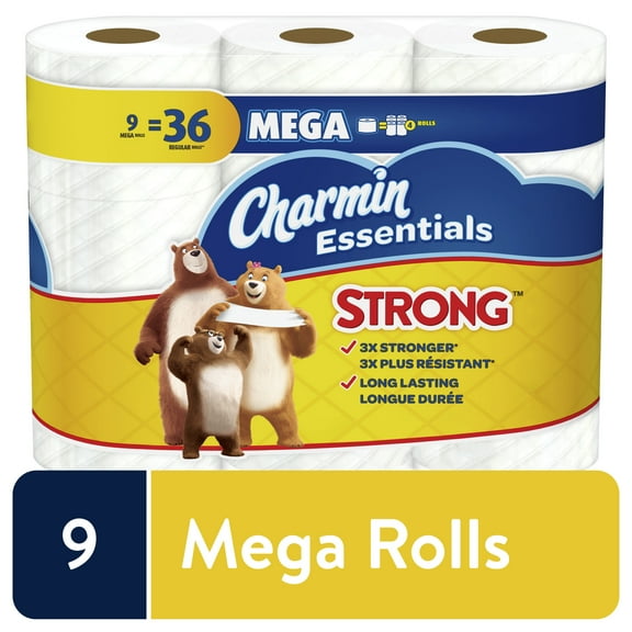 Charmin Essentials Strong Toilet Paper, 9 Mega Rolls