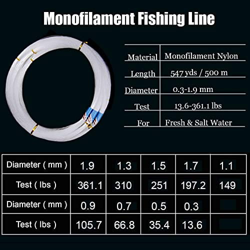 Nylon Mono Fishing Lines Super Strong Monofilament Fishing Leader Line Speargun Line for Saltwater/Freshwater Monofilament Fishing Line 547yds 13 lb.-396 lb