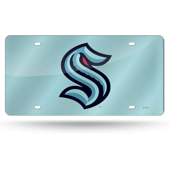 Seattle Hockey Kraken Logo Color Mirror Look Acrylic License Plate Laser Tag