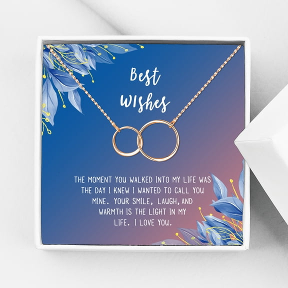 Anavia Best Wishes Gift Card High Quality Stainless Steel Fashion Necklace for Her, Girlfriend Gift, Wife Gift, Gift for Fiancee-[Rose Gold Infinity Double Ring,Blue-Orange Gift Card]
