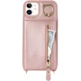 thumbnail image 4 of iPhone 12 Case with Card Holder for Women, iPhone 12 pro Phone Case Wallet with Strap Credit Card Slots Crossbody with Kickstand Zipper Case - Rose Gold, 4 of 14