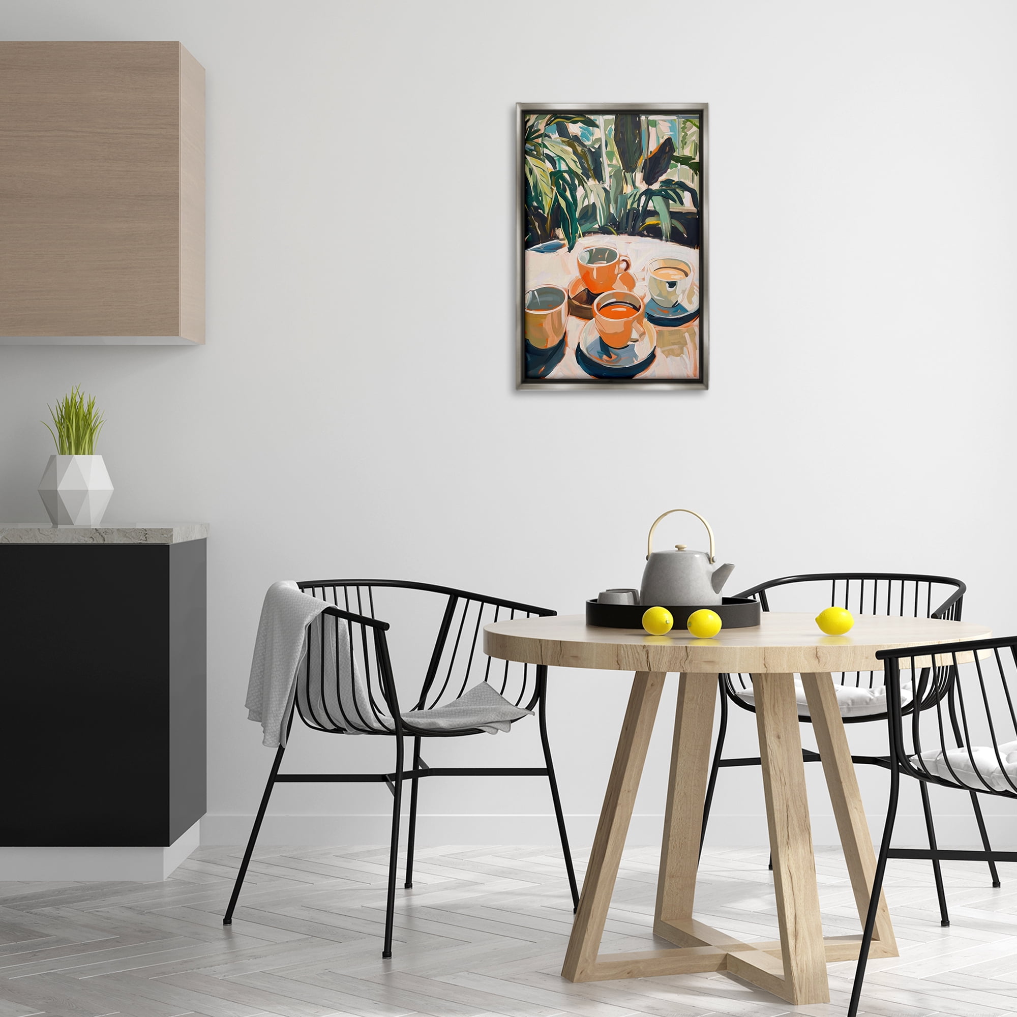 Stupell Industries Coffee Time Among Plants Food & Beverage Painting Gray Floater Framed Canvas Art Print Wall Art, 17 x 25