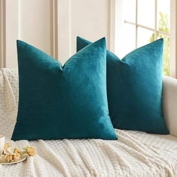 Eryueer Velvet Soft Decorative Square Throw Pillow Case Cushion Covers Pillowcases for Livingroom Sofa Bedroom with Invisible Zipper 22"x22" 55 x 55cm 2 Pieces Peacock Blue