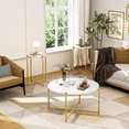 thumbnail image 2 of Furlinkhm Faux Marble Coffee Table Set of 3, 1 Coffee Table & 2 Sofa Table, Round Tabletop and Metal Cross Base Frame,Perfect for Living Room Apartment, White & Gold, 2 of 7