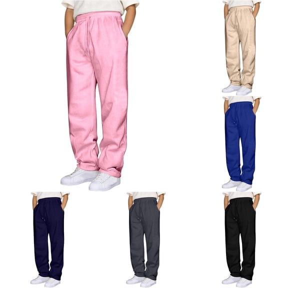 AWZXDE Kids Wide Leg Sweatpants Elastic Waist Solid Color Loose Straight Leg Casual Trousers Boys Girls Daily Sport Pants Pink - 9-10 Years