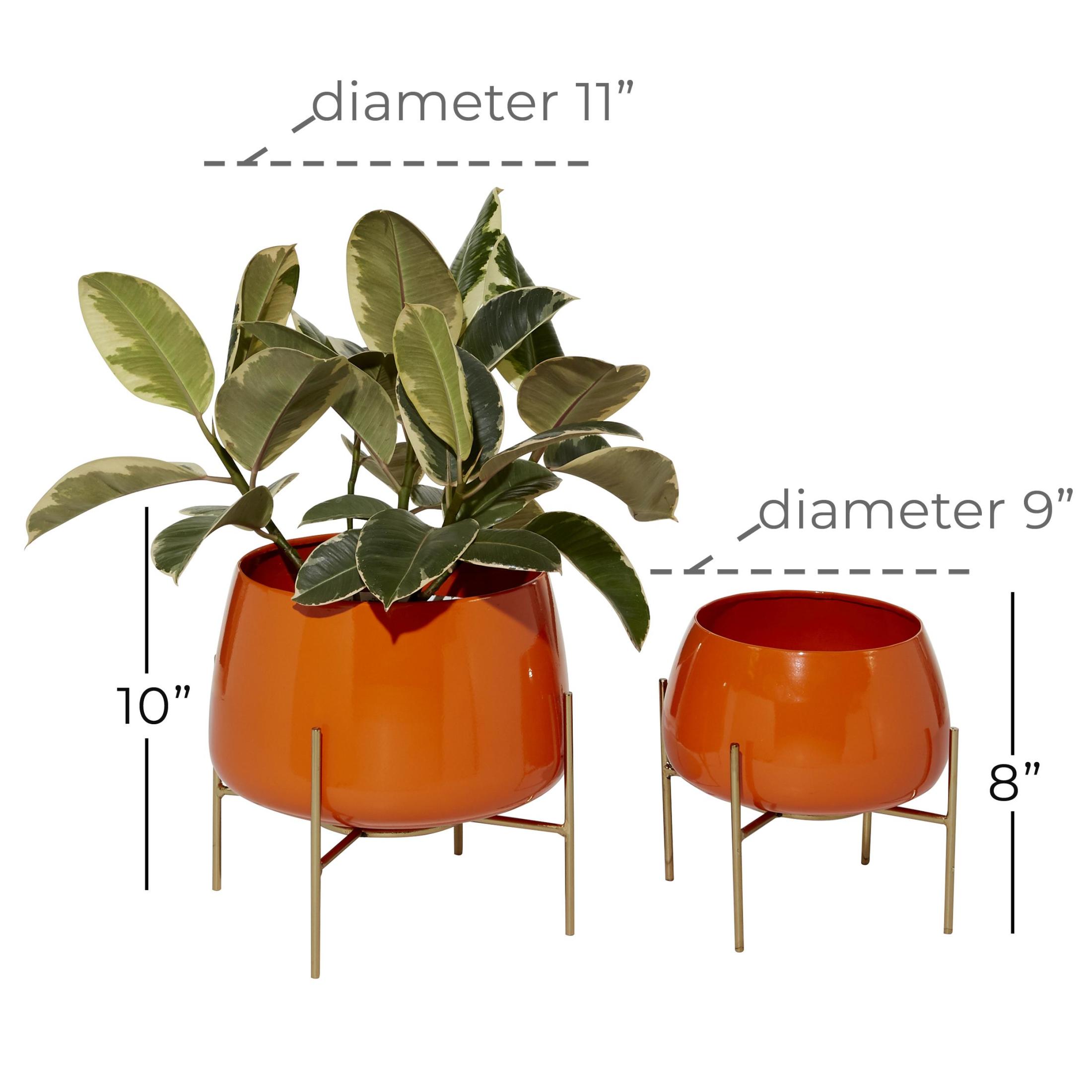 DecMode Modern Metal Dome Shape with X Base Stand Planter, Set of 2 8", 10"H Features Glossy Orange Finish