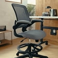 thumbnail image 5 of BizChair Mid-Back Dark Gray Mesh Ergonomic Drafting Chair with Adjustable Foot Ring and Flip-Up Arms, 5 of 17