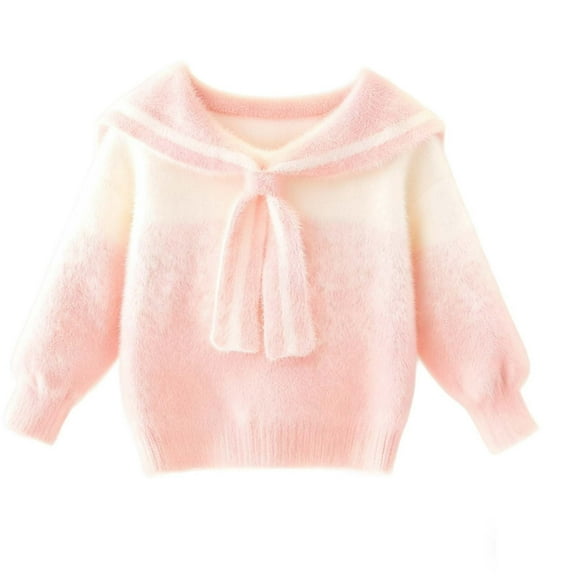OGLCCG Girls Sweaters 2-13 Years Cute Doll Collar Fuzzy Color Block Cable Knit Pullover Jumper Tops Fall Winter Casual Soft Warm Chunky Sweater
