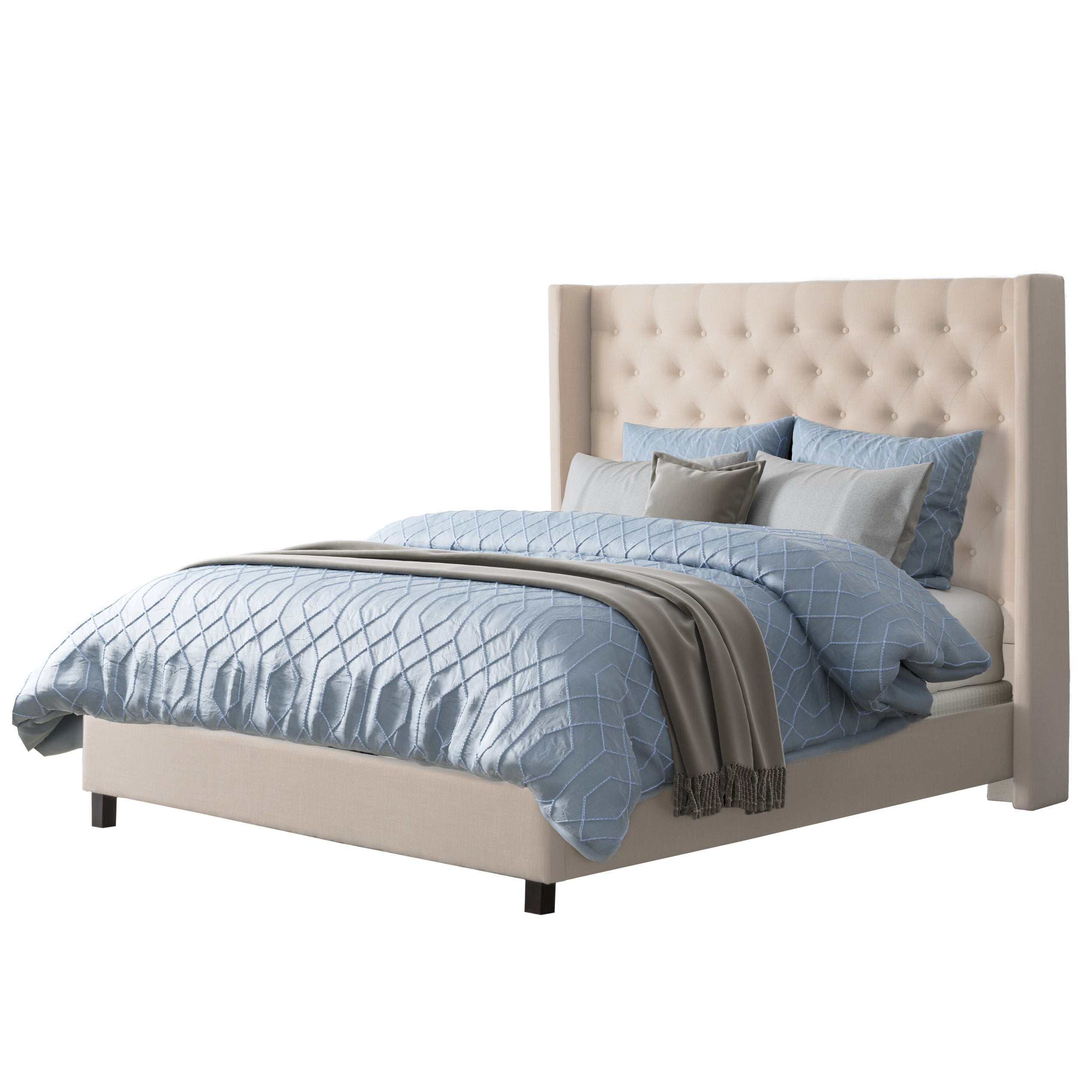 Corliving Fairfield Tufted Fabric Bed, Westerly Light Grey King Upholstered Bed Set