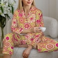 thumbnail image 5 of KLL Yellow Flowers Print Women's Long Sleeve Pajamas with Pants Sleepwear Loungewear 2 Set-Medium, 5 of 7