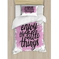 thumbnail image 1 of Enjoy the Little Things Twin Size Duvet Cover Set, Calligraphy Uplifting Words of Wisdom Colors Splash Background, Decorative 2 Piece Bedding Set with 1 Pillow Sham, Pink and Black, by Ambesonne, 1 of 3