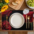 thumbnail image 4 of Red Rose Placemats Set of 8, Vintage Abstract Garden Flower Floral Black Placemats for Dining Table, Place Mats for Kitchen Tabletop, Waterproof Wipeable Dining Table Mats Set, 4 of 9