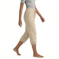 thumbnail image 4 of Nestiefly Cotton Linen Capri Pants for Women Petite Summer Pedal Capris 2026 Elastic High Waist Wide Leg Crop Trouser with Pockets Khaki 3XL, 4 of 7