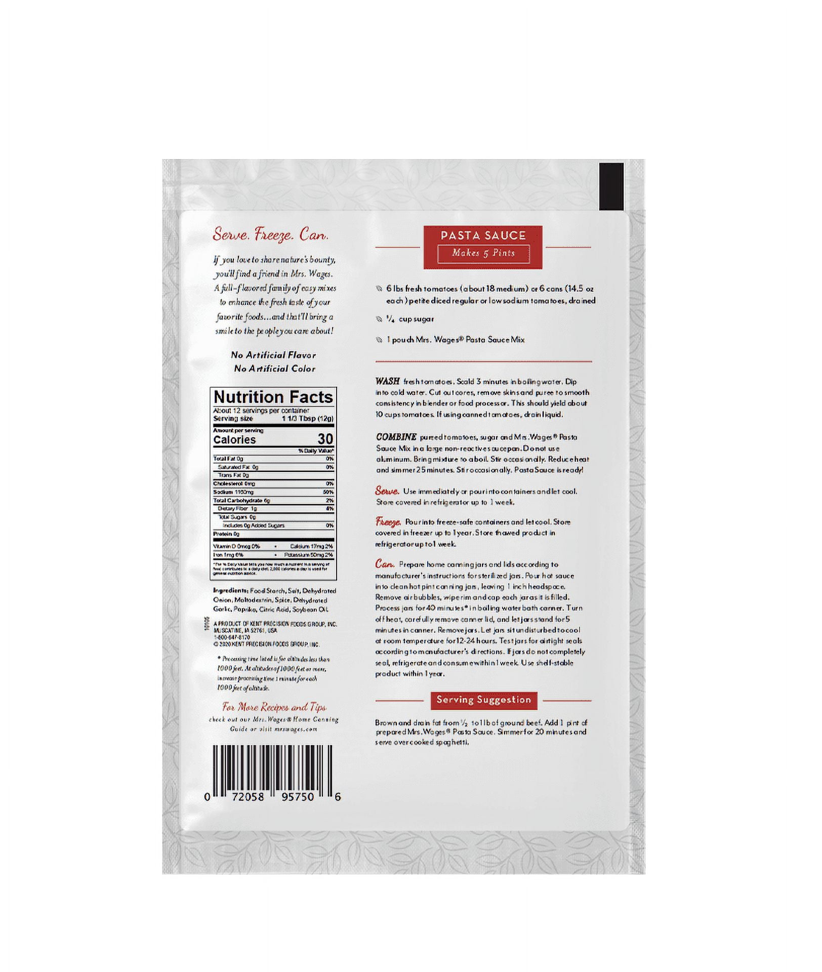 (3 pack) Mrs. Wages Pasta Sauce Canning Mix, Canning Supplies for Homemade Canned Tomato Sauce, 5 oz Seasoning Packet