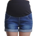 thumbnail image 2 of QQAMB Women's Maternity Jeans Shorts Plus Size Adjustable High Waist Ripped Roll Up Hem Denim Shorts with Pocket Blue M, 2 of 6