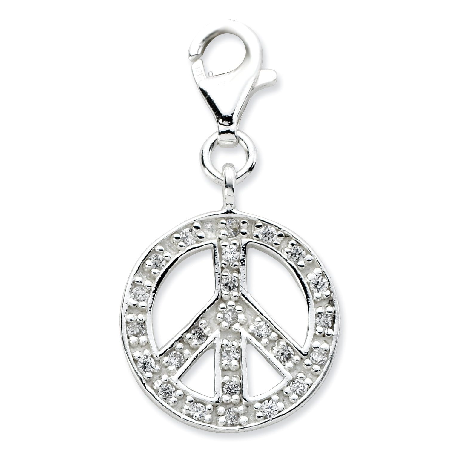 Best Quality Free Gift Box Sterling Silver Click-on Cz Peace Sign Charm
