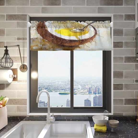 BZSMCE Alance Curtains Coconut Painting Design Modern Style Pattern Window Curtain Valance 52W" x 18L" for Kitchen Living Room Bedroom