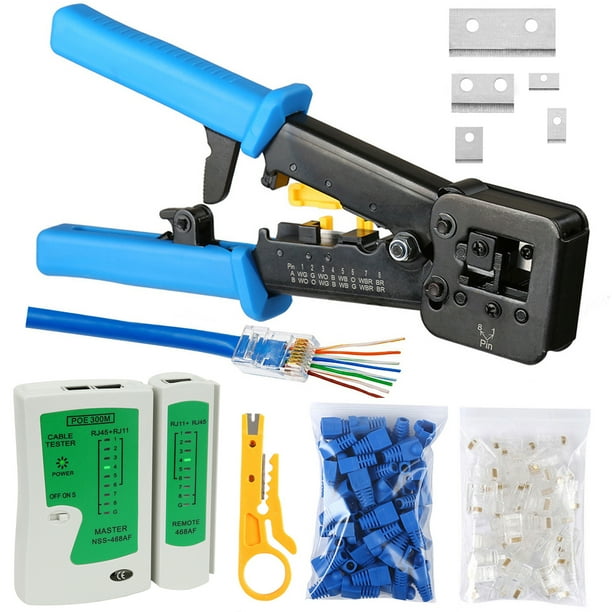 Hiija Network Cable Tester RJ45 Crimp Tool Pass Through Kit CAT5 Cat5e