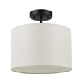 thumbnail image 1 of 1-Light Matte Black Flush Mount Ceiling Light with White Linen Shade, 66000023, 1 of 8