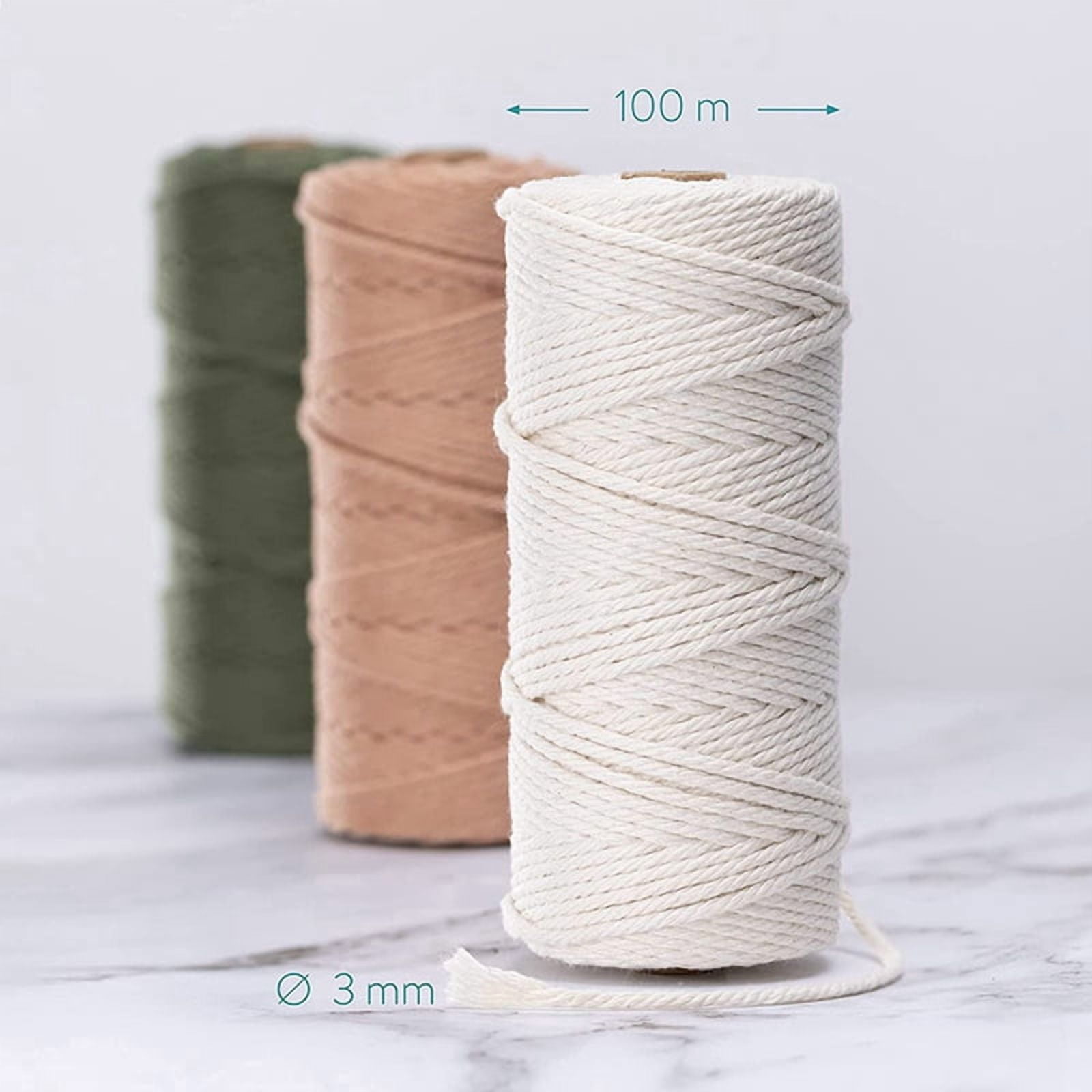 Macrame Yarn Set of 6 - Cotton Cord for DIY Projects Tapestry Dream Catcher - Cotton Cord - White Olive Green Pink