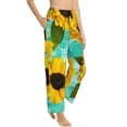 thumbnail image 2 of Junzan Sunflowers With Green Leaves Women'S Pajama Pants Drawstring Comfy Sleep Bottoms With Pockets, 2 of 9