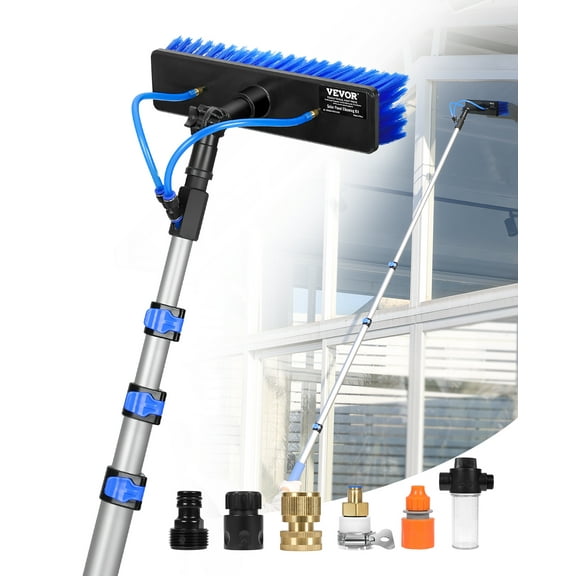 VEVOR Water Fed Pole Kit, 12FT Solar Panel Cleaning Pole with Extendable Handle, 180° Rotatable Brush Head & 65.6FT Hose, Household & Outdoor Window Cleaner Tool for Caravan Solar Panel Deck
