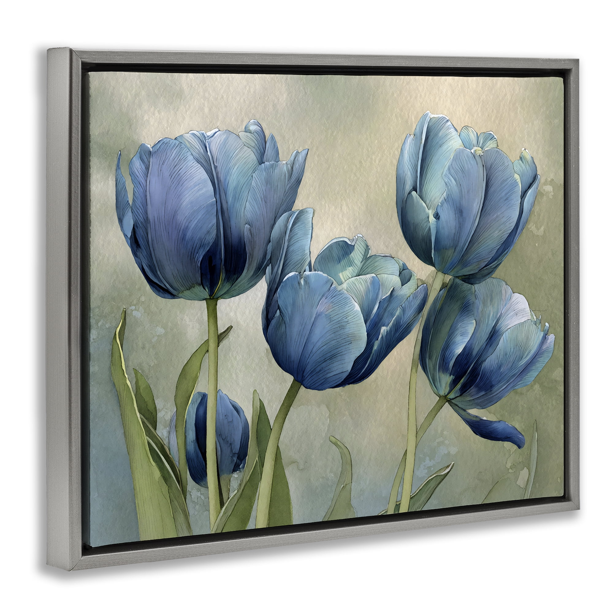 Stupell Industries Drawn Blue Tulip Flowers Gray Framed Floater Canvas Wall Art, design by Franklyn Gregory