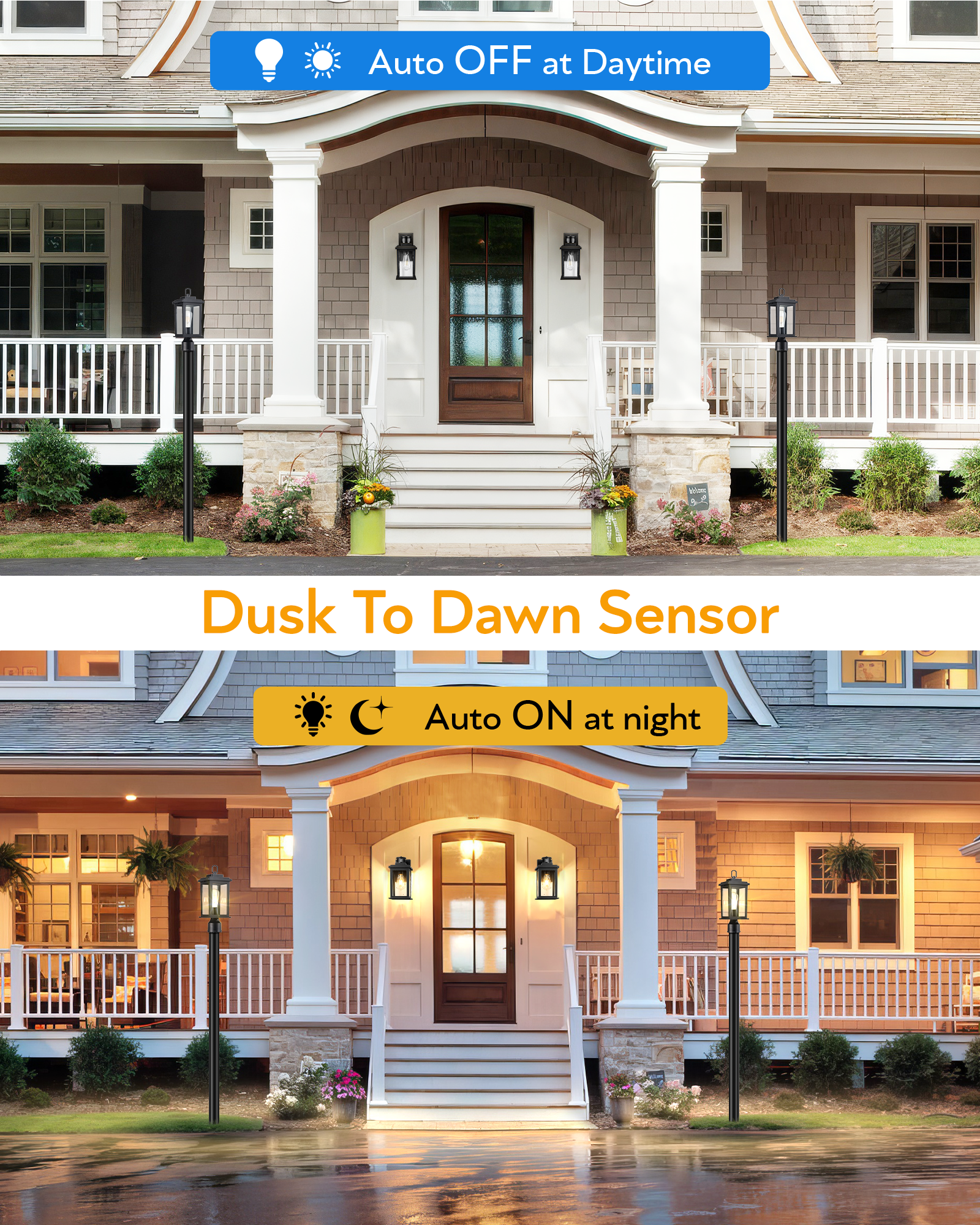 VIANIS Outdoor Post Lights, Black Post Lights Outdoor Dusk to Dawn, Pole Lights Outdoor with Tempered Glass, Outside Post Lights for Driveway, Entryway, Anti-Rust, Aluminum (Hardwired,Non-Solar)