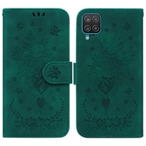 Feishell Wallet Phone Case for Samsung Galaxy A12 5G,for Women Men,Butterfly & Rose Embossed PU Leather Magnetic Clasp Flip Stand Card Slots Shockproof Ultra Thin Protective Cover,Green