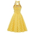 thumbnail image 4 of Women's Vintage Dress Polka Dots Halter Neck Lace-Up Summer Sleeveless 1950s Retro Cocktail Party Swing Midi Dresses (Medium, Yellow), 4 of 8