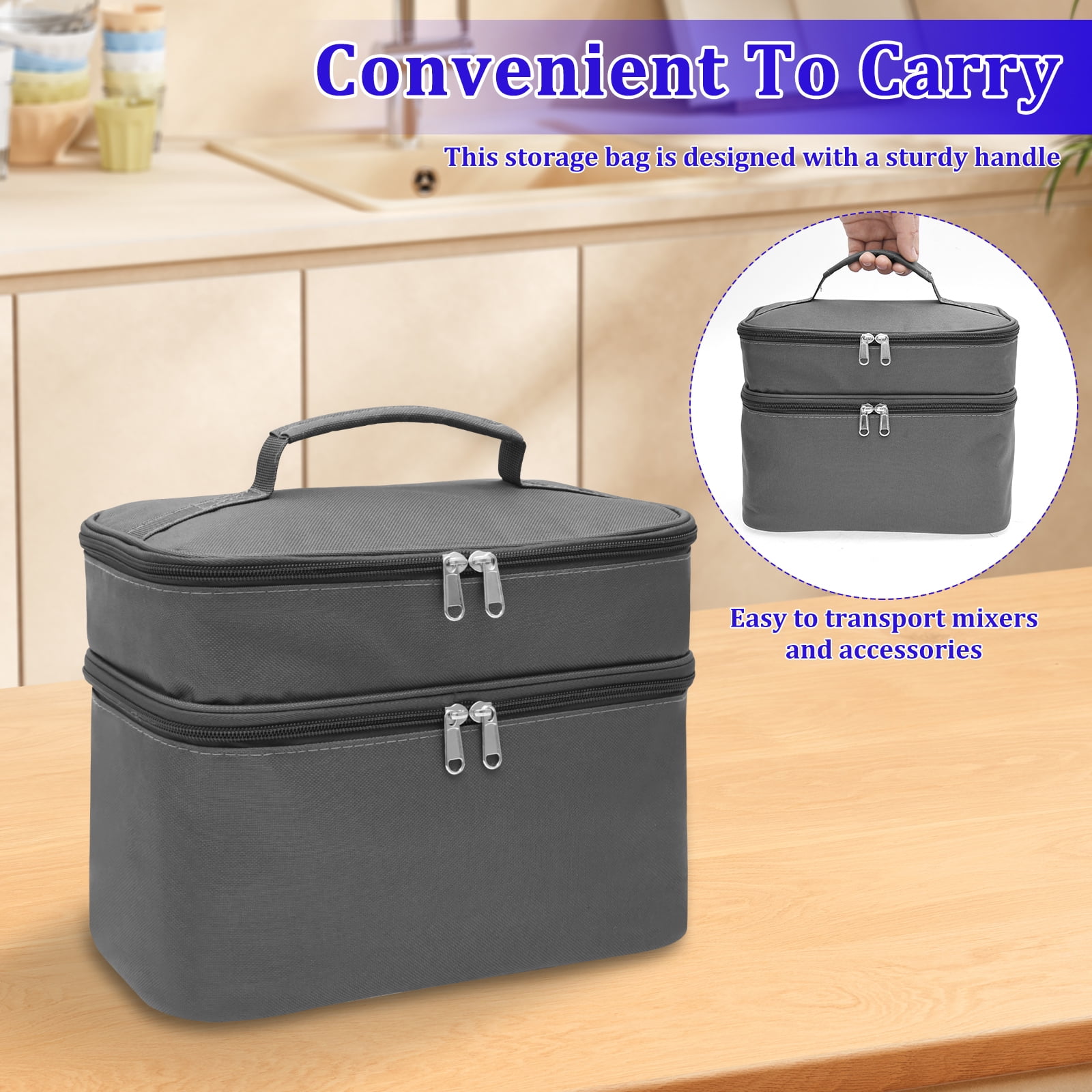 Grusce Hand Mixer Case, Immersion Blender Attachment Storage Bag Blender Stick Handheld Carrying Case with Handle, Hand Mixer Accessories Portable Travel Organizer