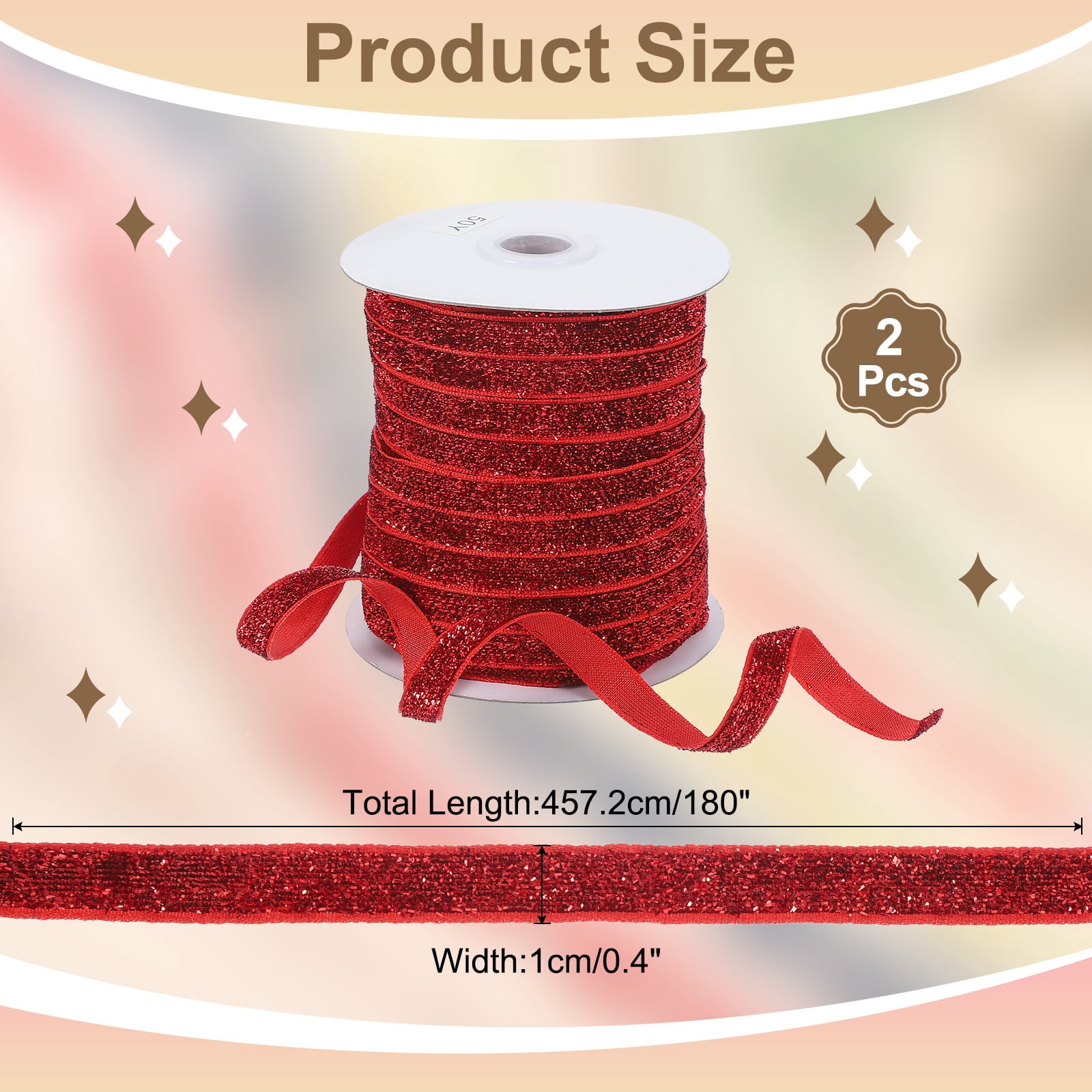 Uxcell Glitter Velvet Ribbon, Sparkly Fabric Metallic Ribbons Gift Wrapping Roll for Crafts Hair Bow Wreaths Decoration Red