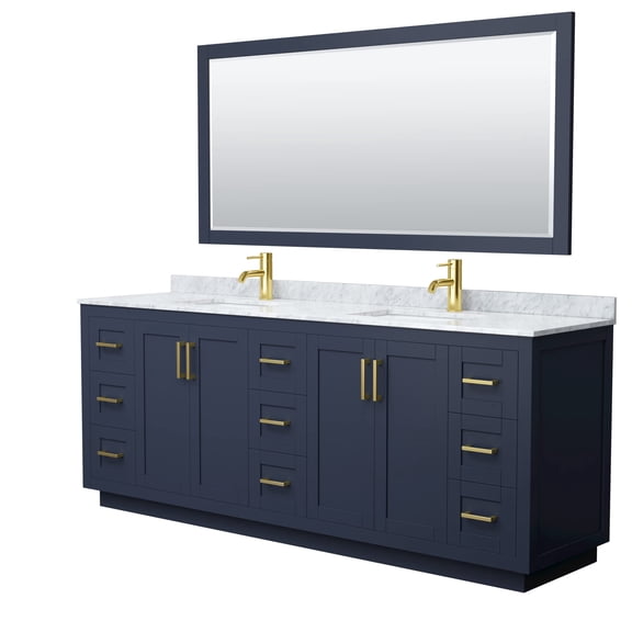 Wyndham Collection Miranda 84" Metal Double Bathroom Vanity in Blue/Gold