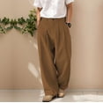 thumbnail image 2 of FRSASU Linen Pants for Men Casual Wide Leg Elastic Waist Trousers Pleated Dressy Summer Loose Fit Pant Brown, 2 of 7