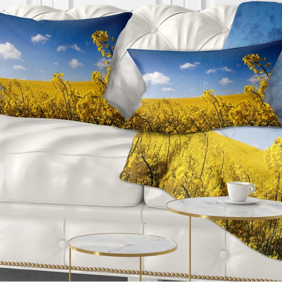 Designart Yellow Canola Field - Landscape Photography Throw Pillow - 12x20