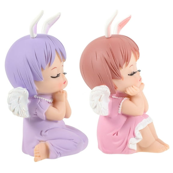 TEHAUX 2-Pack Angel Cake Toppers in Assorted Colors for Kids Birthday Party Decorations and Cake Decorating Supplies