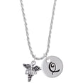 thumbnail image 1 of Delight Jewelry Silvertone Caduceus - DNP Silvertone Script Initial Disc - Q - Charm Necklace, 20"+3", 1 of 4
