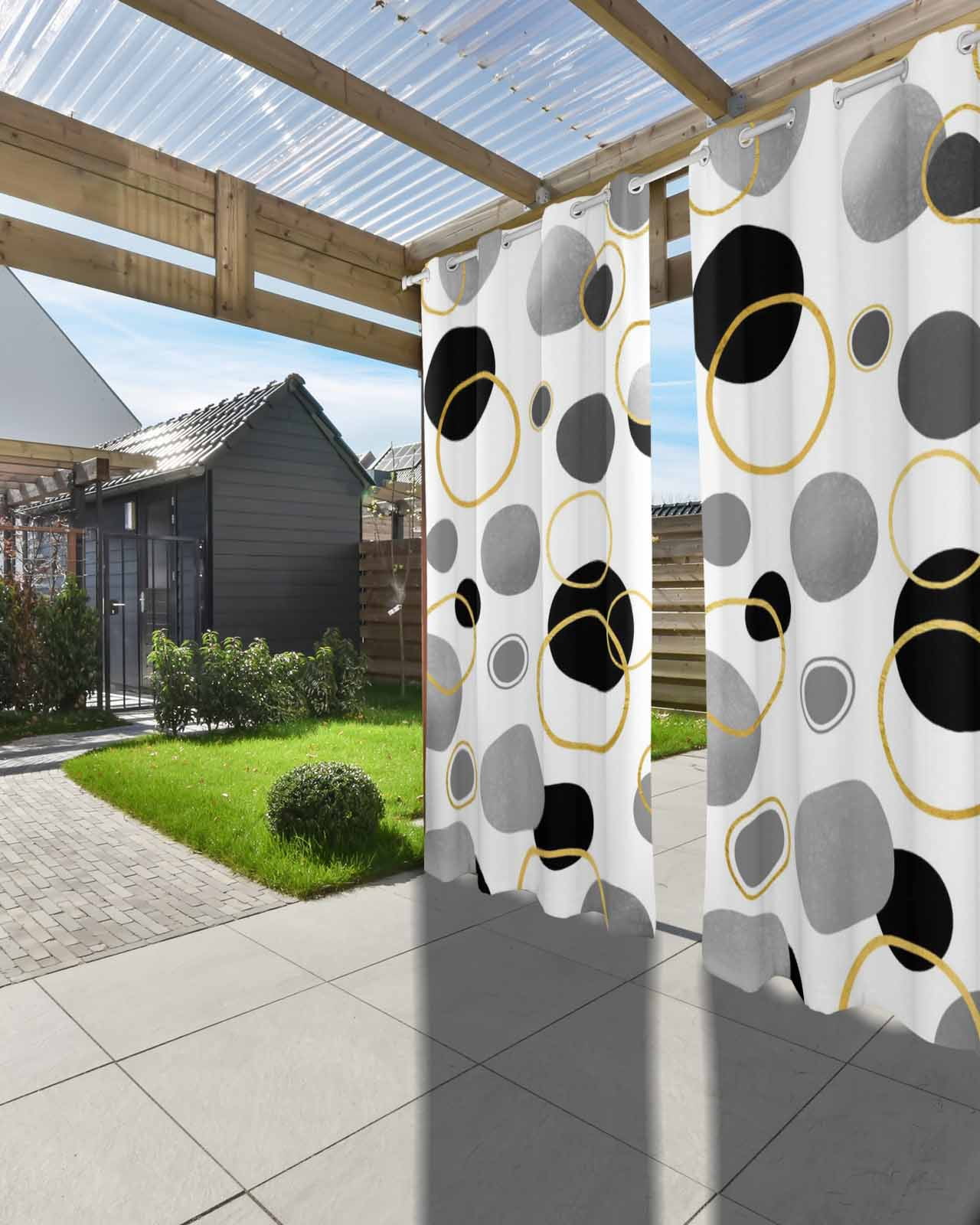 Black Polka Dots Outdoor Curtains for Patio, Modern Abstract Art Privacy Drapes Grommet Waterproof Outside Curtains for Porch/Cabana/Balcony 54"x 108", 2 Panel