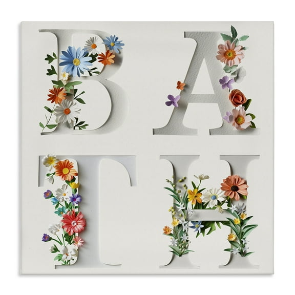 Stupell Industries Floral Bath Typography Floral Painting Wrapped Canvas Canvas Art Print Wall Art, 17 x 17