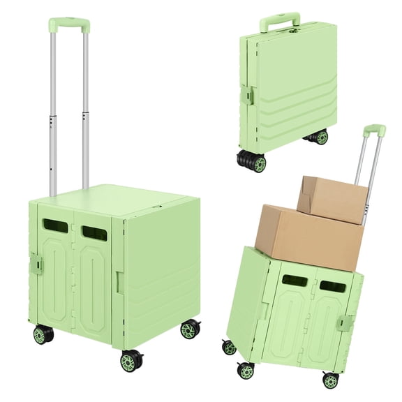 Foldable 4-Wheel Green Camping Cart with Extended Table - Multi-Function Outdoor Storage Trolley