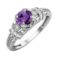 thumbnail image 2 of 5 MM Round Shape Natural Amethyst 925 Sterling Silver Blossom Design Valentines Day Gifts Ring, 2 of 7