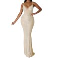 thumbnail image 1 of Gibobby Vestidos para mujer casuales Vestido de noche sexy con escote en V y lentejuelas para mujer con abertura(Caqui,XL), 1 of 5